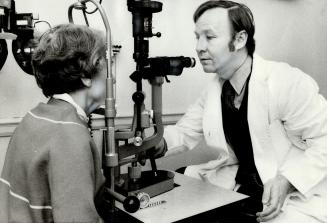 Eye test is given by Dr. Clive Mortimer, an ophthalmologist, who argues that optometrists, who are not doctors, should not be permitted to use drugs to test for glaucoma, which could cause blindness