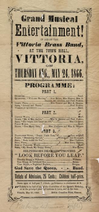 Grand musical entertainment! in aid of the Vittoria Brass Band, at the Town Hall, Vittoria, on Thursday evg