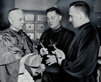 Most Rev. P. F. Pocock, Rev. P. McHugh, Rev. J. Trainor. 17 Priests Get Send-off to Foreign Mission Posts. In a colorful ceremony in St. Michael's Cat(...)