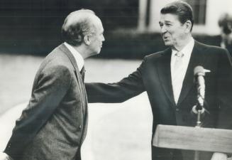 All smiles: U.S. President Ronald Reagan and Prime Minister Pierre Trudeau were beaming yesterday as they met the press after their one-hour talk in t(...)