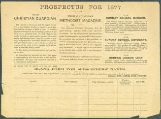 Prospectus for 1877 ... The Christian Guardian has the largest circulation of any religious weekly in Canada ...