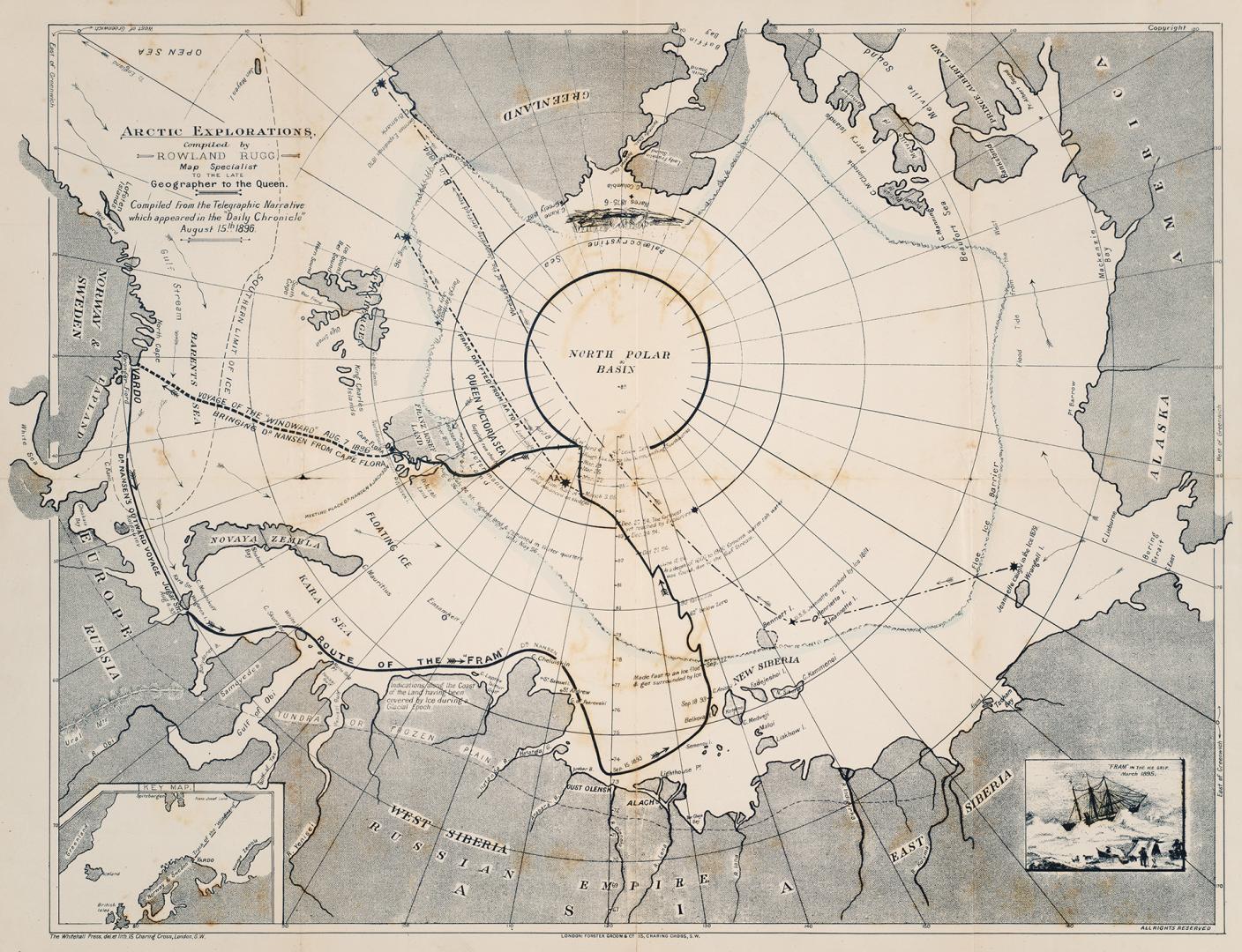 Rugg's new chart of the Arctic Regions illustrating Dr. Nansen's voyage in the ''Fram''