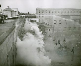 Prisoners run for shelter as water, tear gas pours on them