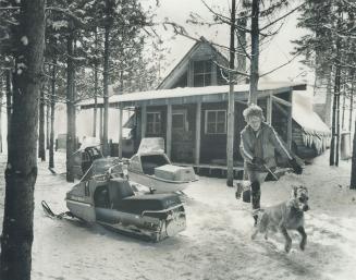A Romp with Abeydale the dog or a snowmobile ride offers more pleasure to Ron Caisley than the bright lights of distant Toronto. Caisley and his wife Susie built a log cabin home 50 miles north west of the sprawling metropolis. With the help of friends, they tppled 40 pine trees for the buildings.