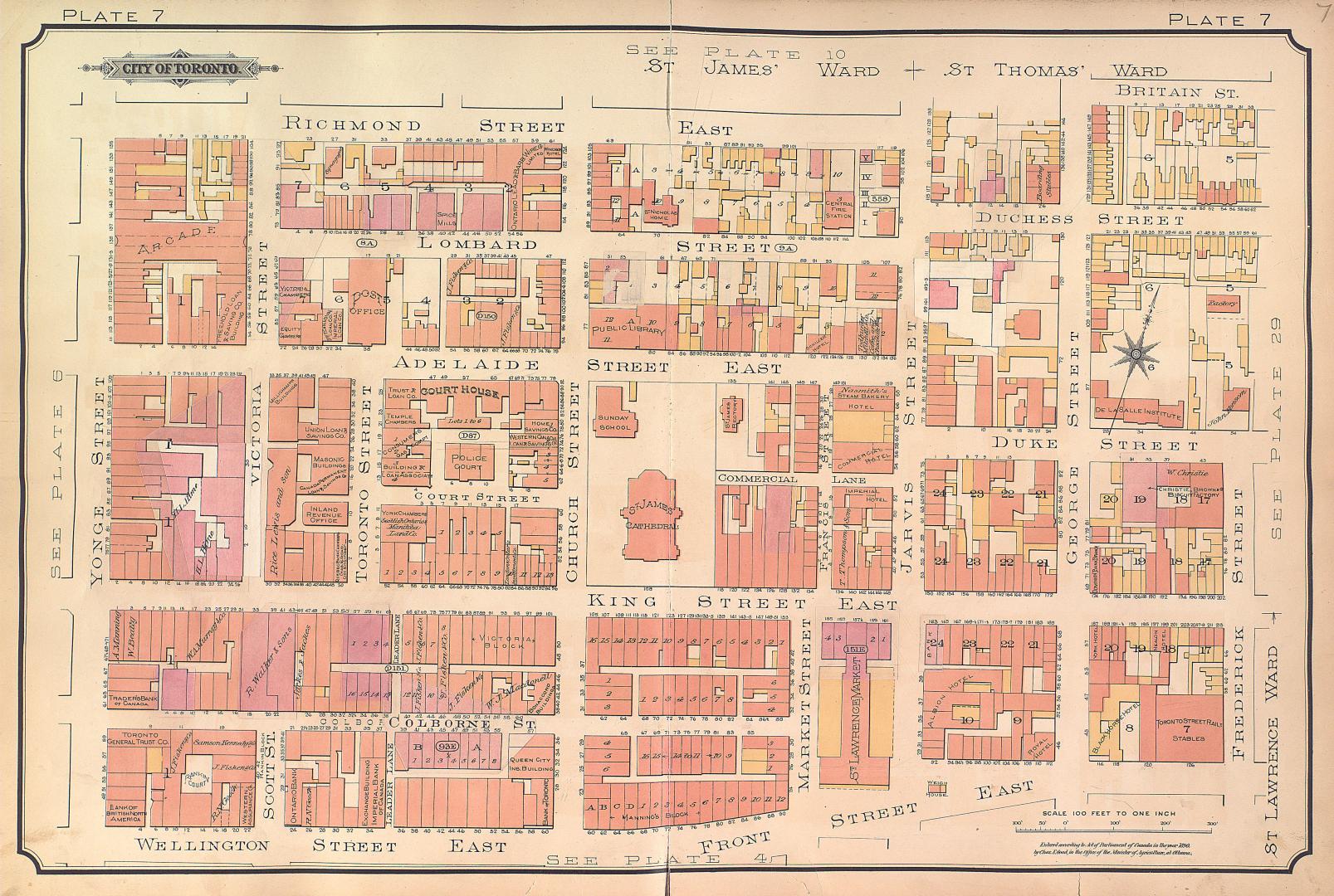 Atlas of the city of Toronto and vicinity from special survey founded on registered plans and showing all building and lot numbers.