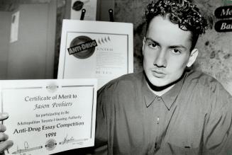 Winning writers: Jason Pothlers, 18, above, is a second-prize winner in the Metro Toronto Housing Authority antidrug essay contest