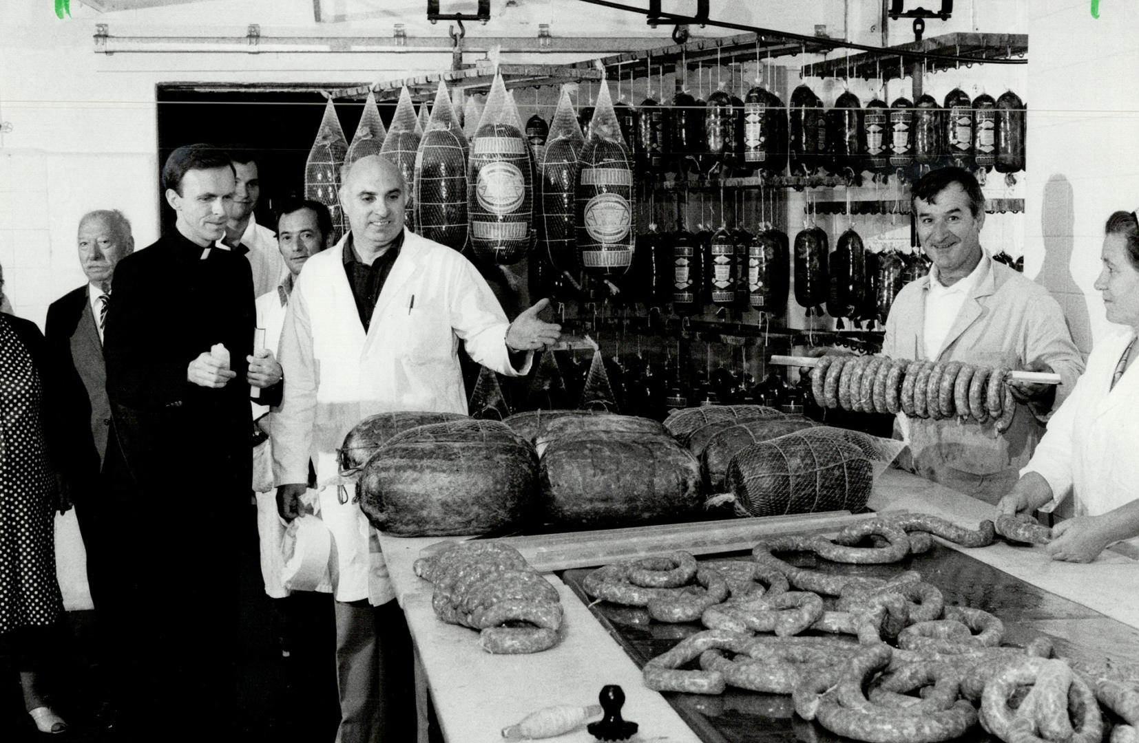 Blessing of the plant: Bruno Raffaghello, in the white coat, co-founder of Darrigo's Italian Food Produce Ltd.