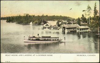 Boat house and landing at a summer home, Muskoka, Canada