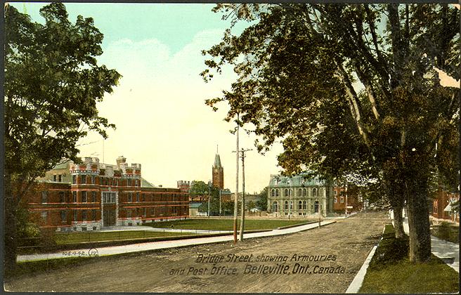 Bridge Street, showing Armouries and Post Ofice, Belleville, Ontario, Canada