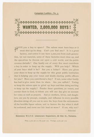 Campaign leaflets : no. 3 : wanted, 2,000,000 boys!