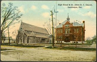 High School & St. Johns R.C. [ Roman Catholic ] Church, Gananoque, Ontario