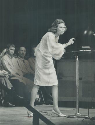 Evangelist Kathryn Kuhlman preaches to audience at O'Keefe Centre yesterday where she held two marathon miracle services of healing before capacity crowds