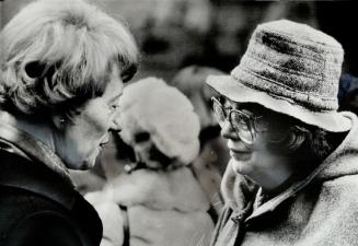 Remembering: Judy LaMarsh's sister, Joan, right, talks with former external affairs minister Flora MacDonald at Judy's funeral in Niagara Falls, Ont