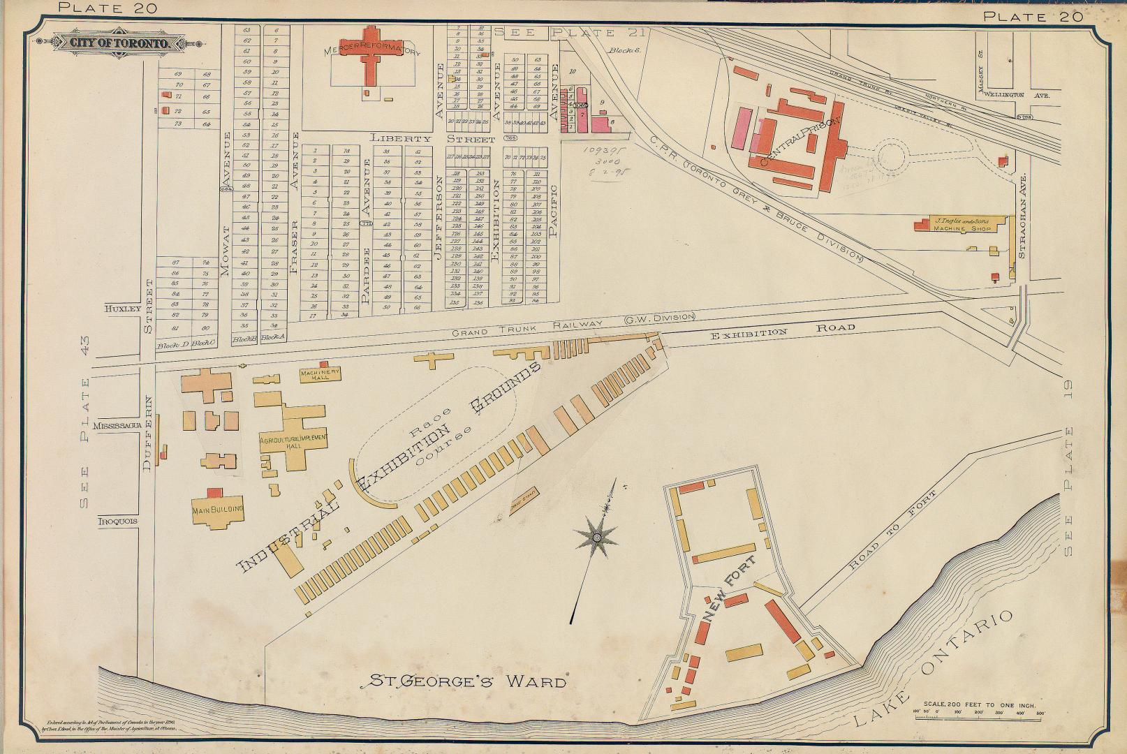 Atlas of the city of Toronto and vicinity from special survey founded on registered plans and showing all building and lot numbers.