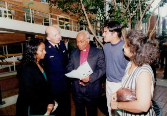 Robert Lunney Peel police chief with Bishop Herman Spence, Usman SHeikh and Ranjit Khatkur