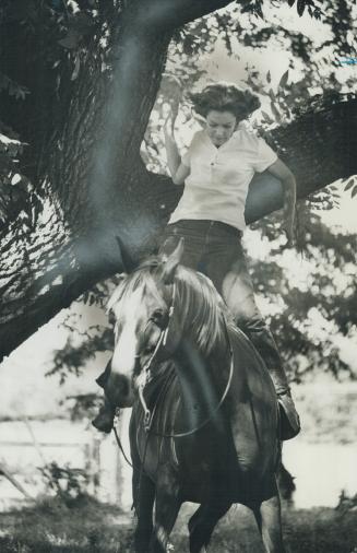 Leaping from a tree to the back of a horse isn't the sort of thing you'd expect a tall, willowy, superfeminine model to be doing, but Toronto's Mari-Lou MacDonald, although she can look the part, isn't a model anymore, she's a stuntgirl - a stuntgirl who