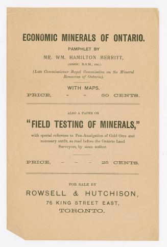 Economic minerals of Ontario : pamphlet by Mr. Wm. Hamilton Merritt, (Assoc. R.S.M., etc.)