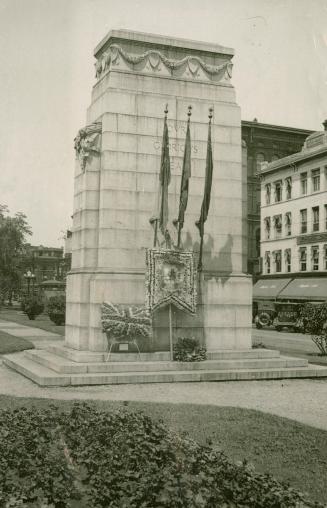 Cenotaph in Gore Park, Hamilton, which is kept decorated by societies and others