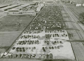Aerial view of car lot in Malton, Ont.