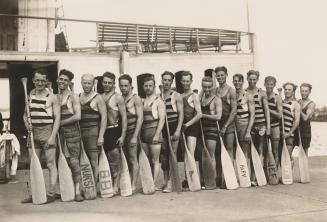 Balmy Beach Canoe Club war canoe team, British Empire Games/Canadian Canoe Association championship regatta, Hamilton, August 1930