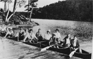 Narrowbug Lake, Camp Tanamakoon girls on canoe trip. Algonquin Provincial Park, Ontario