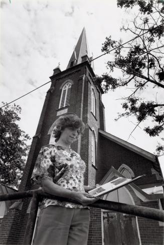 Merle Middlebrook in front of Claude Presbyterian Church. Caledon, Ontario