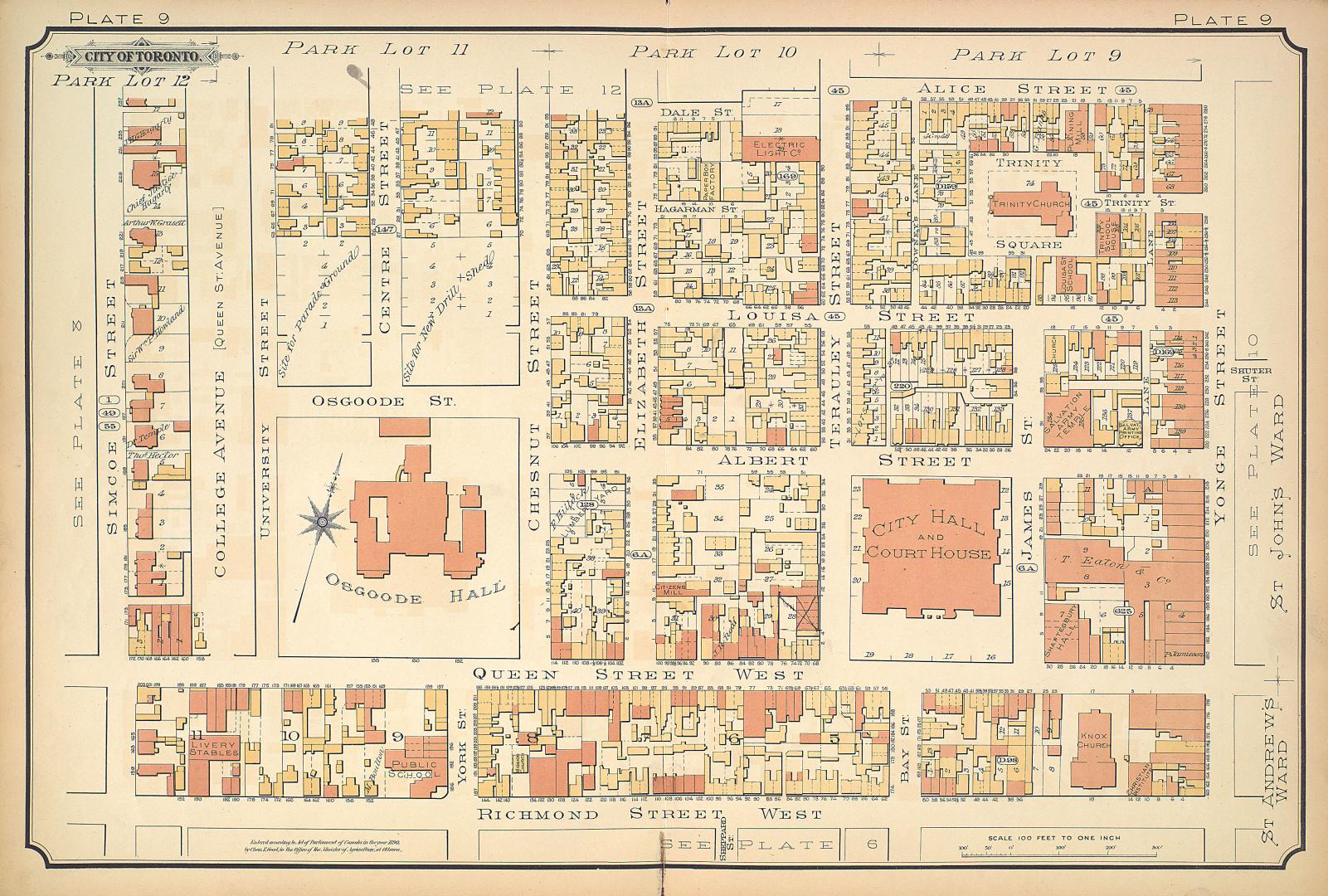 [Plate 9] Atlas of the city of Toronto and vicinity from special survey founded on registered plans and showing all building and lot numbers.