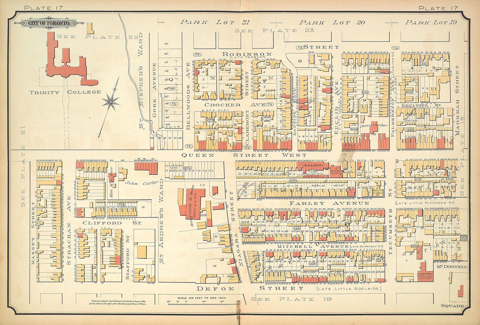 [Plate 17] Atlas of the city of Toronto and vicinity from special survey founded on registered plans and showing all building and lot numbers.