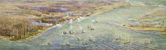 Bird's-eye view looking northeast from approximately foot of Parkside Drive, showing arrival of American fleet prior to capture of York, 27 April 1813