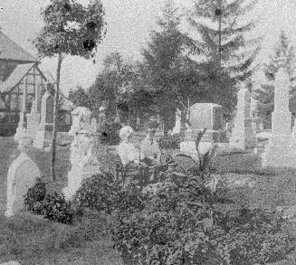 Image shows a number of gravestones in the cemetery.