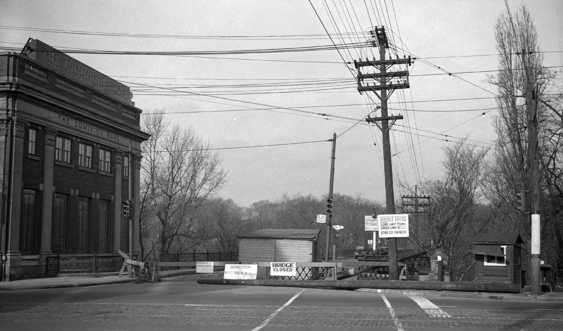 Sherbourne St., bridge north of Bloor Street East, looking north from Bloor St. during demolition