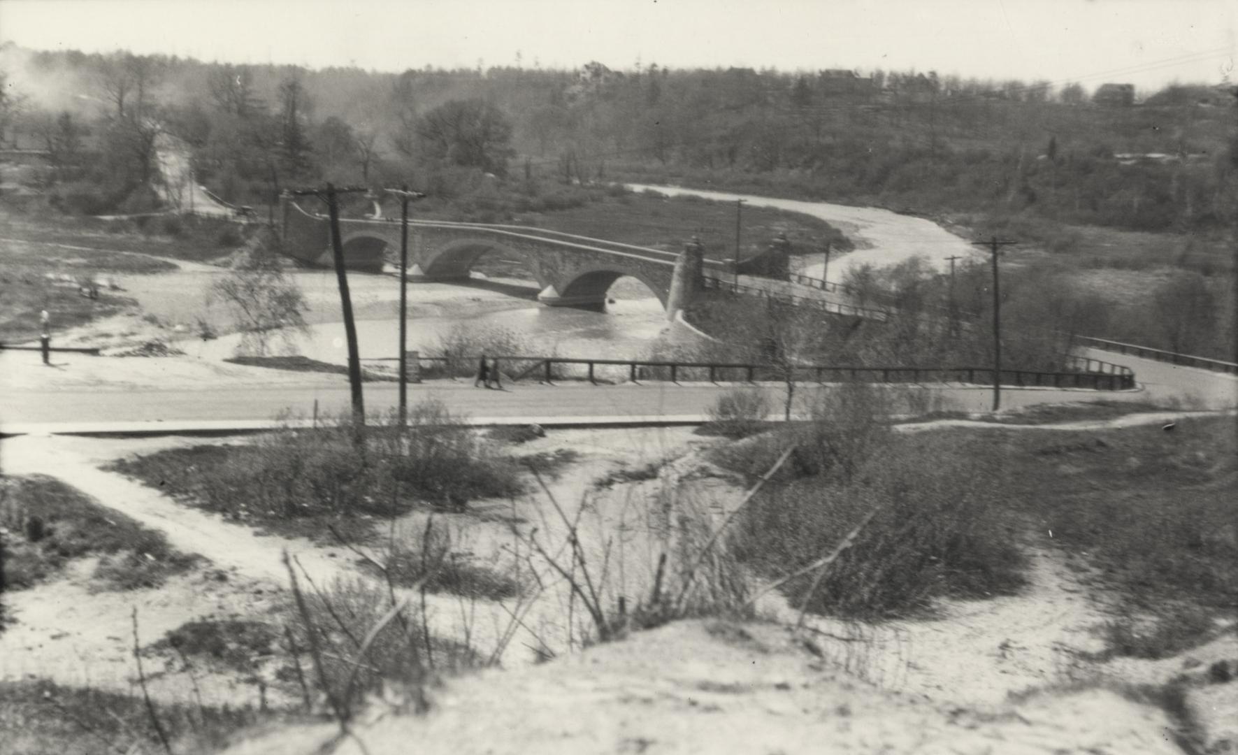 Old Mill Road., looking west to bridge (built 1916) across Humber River. between. Catherine Street. & Old Mill Road, Toronto, Ontario