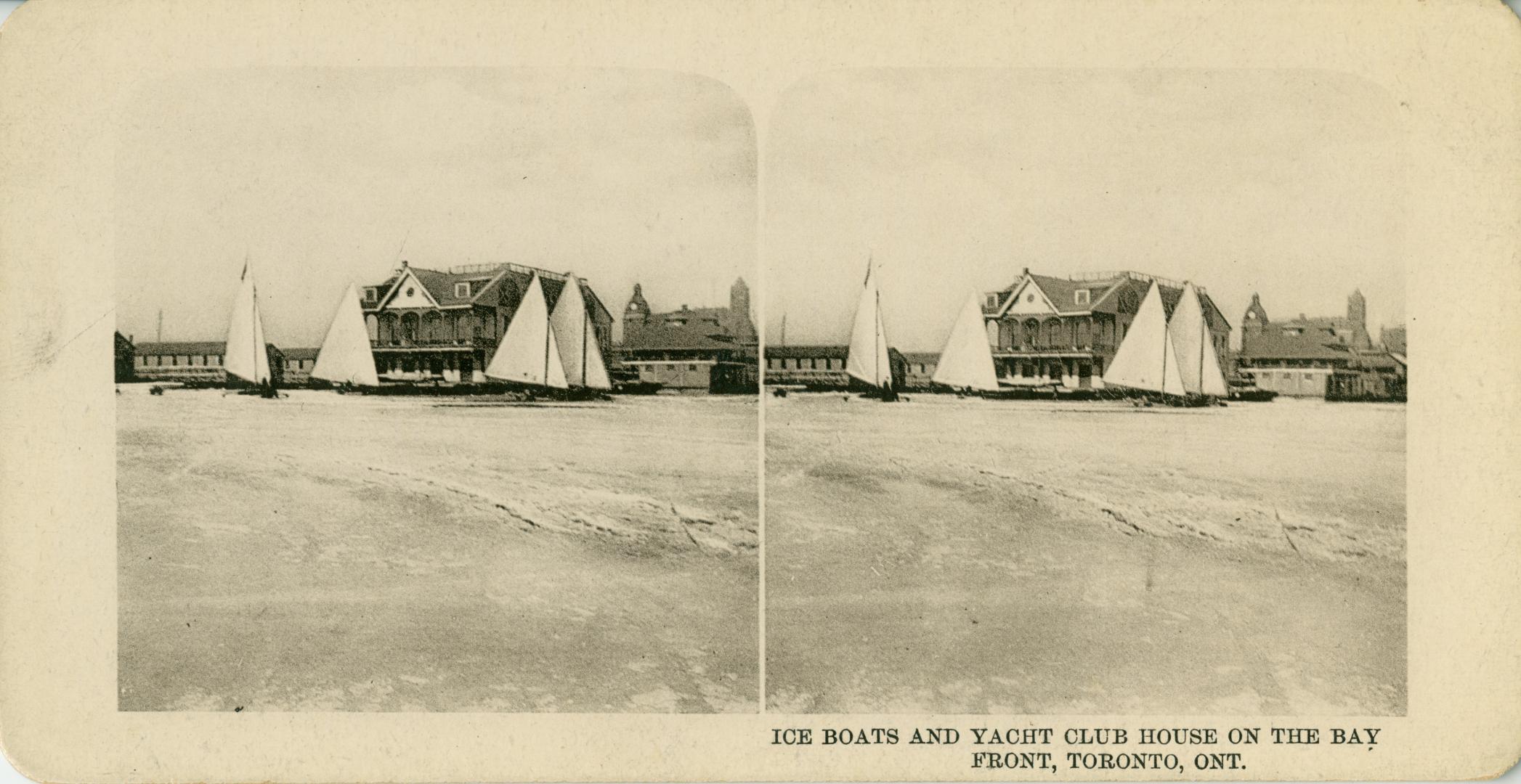 Image contains two pictures of the Yacht Club House and some boats in front of it.