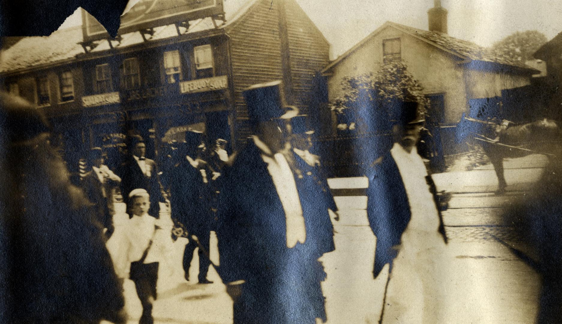 Orange Parade, 1908, showing Queen Street West, south side, between John & Peter Sts