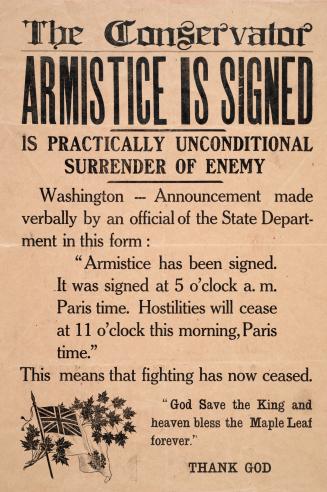 Armistice is signed : is practically unconditional surrender of enemy
