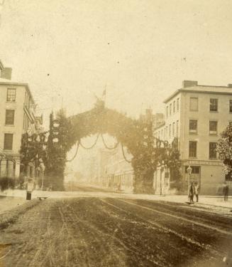 Dufferin and Ava, Marquess of, visit to Toronto, 1872, arch on King Street East, west of Church St