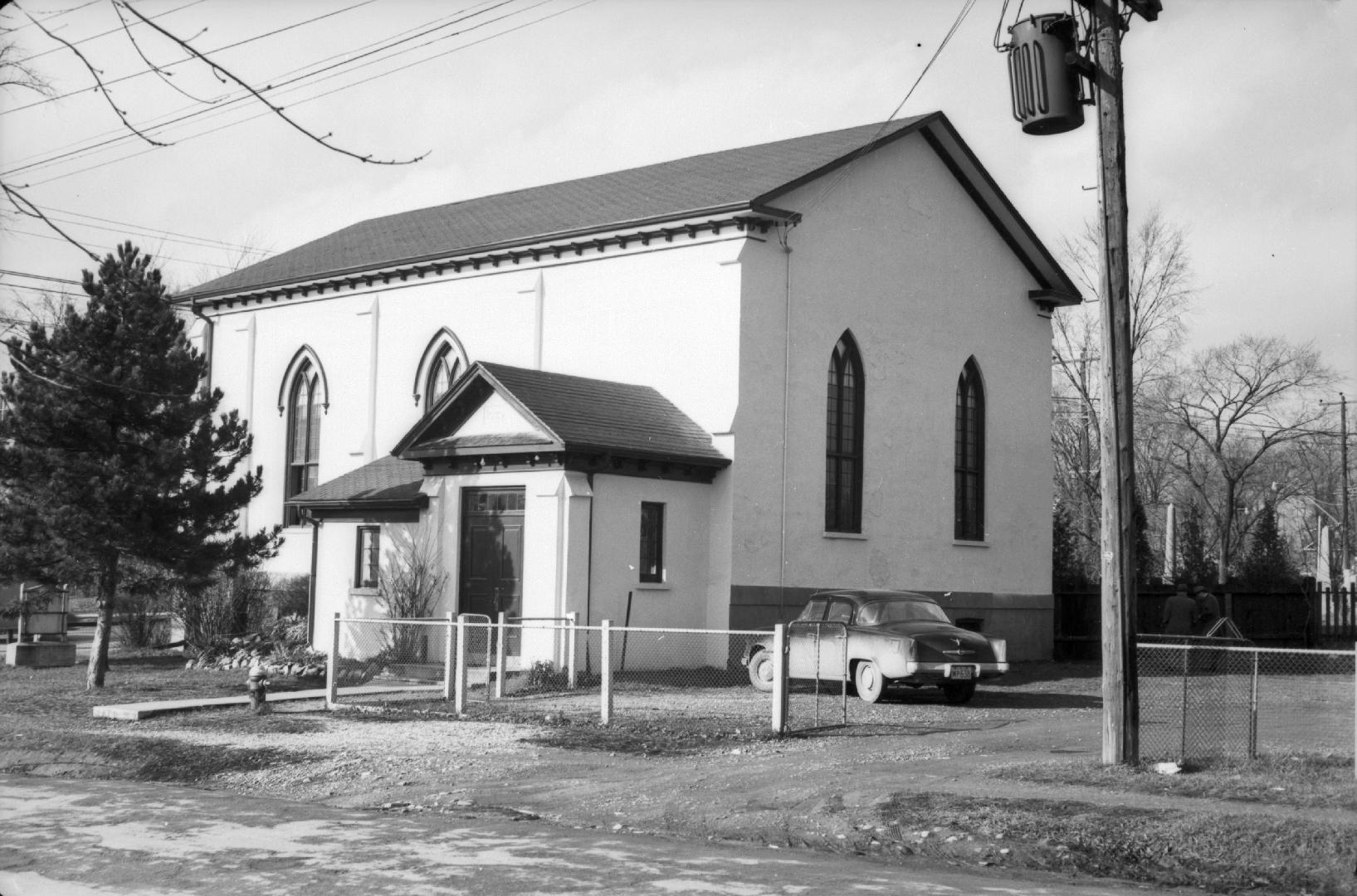 Willowdale Methodist (United) Church (1856-1954), Yonge Street, northeast corner Church Avenue, looking northwest