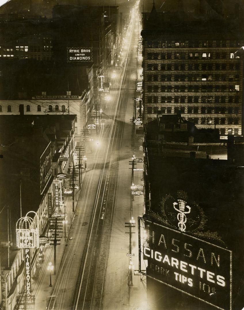 Yonge Street, King To Queen Streets, looking north from Canadian Pacific Building, Yonge Street, southeast corner King Street East