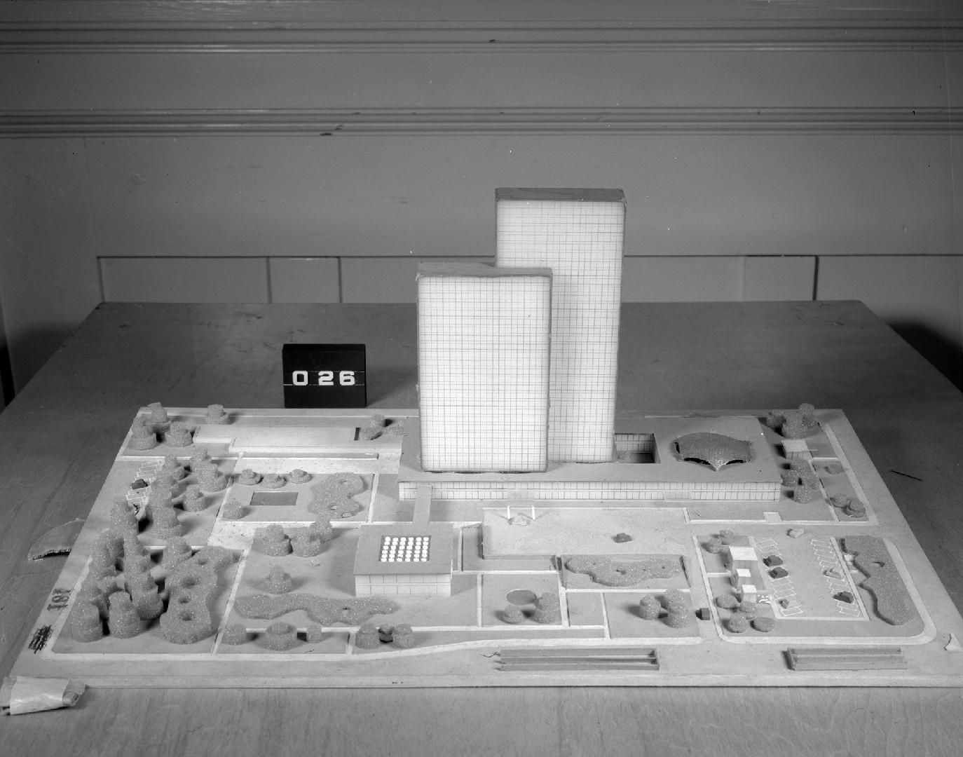 Herbert West List entry, City Hall and Square Competition, Toronto, 1958, architectural model
