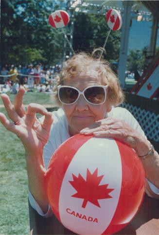 Hazel Edward, 74, all decked out for Canada Day, has been coming to the celebration at Queen's Park for years