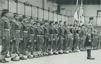 The cadet corps of the 48th Highlanders on parade at Moss Park Armory, Queen St