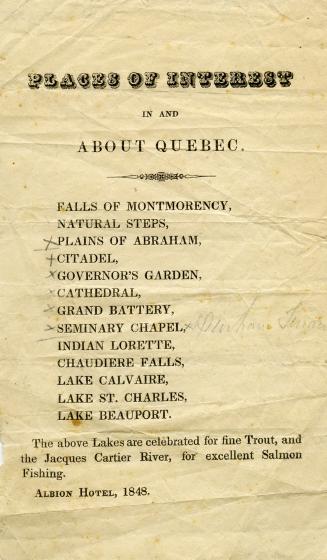 Places of interest in and about Quebec