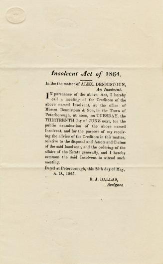 Insolvent Act of 1864, in the matter of Alex Dennistoun