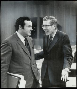 Martin Goodman (left), managing editor of The Star, talks to Borden spears, executive consultant to Senate Committee on mass media. Goodman said The S(...)