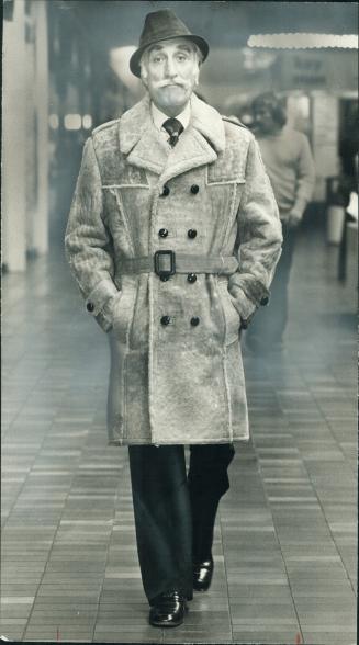 Sheepskin coat in deep beige will keep the older man warm through late fall and winter