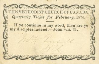 Methodist Church of Canada Quarterly Ticket 1876
