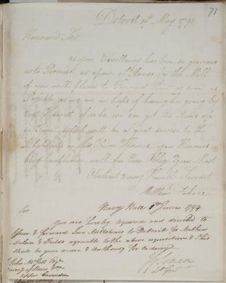 Letter from Matthew Dolsen to John Graves Simcoe 19 May 1794