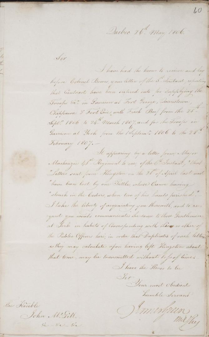 Letter from James Green to John McGill, 26 May 1806