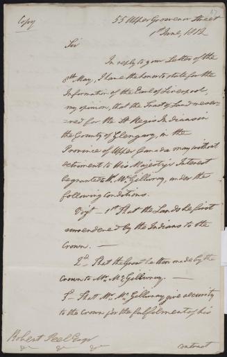 Letter from Lt. Gov. Gore to Robert Peel, 1 June 1812