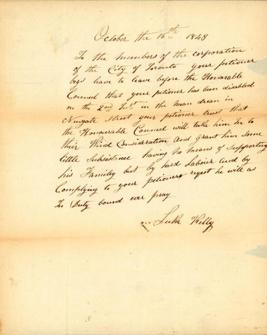 Letter from Luke Kelly to members of the Corporation of the City of Toronto